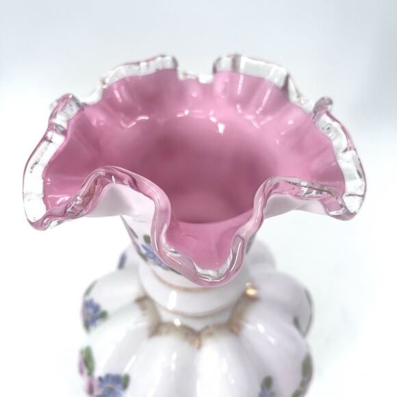 Vintage Fenton Hand Painted Ruffle Rim Charleton Peach Crest Melon Vase - Picture 6 of 8
